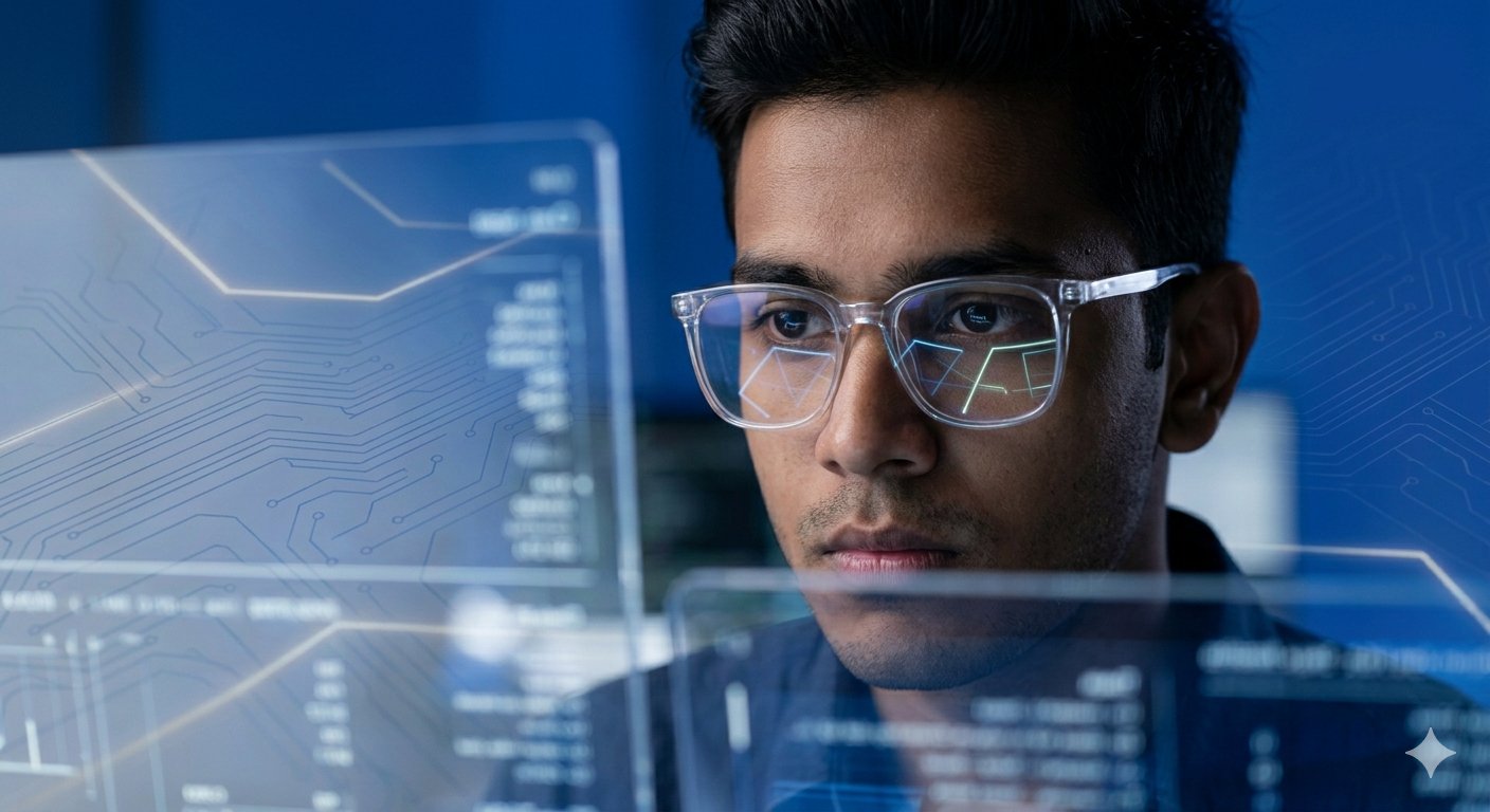 Illustrative image of a student working with technology